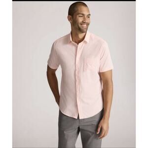 Craft + Flow Men's Large Short Sleeve Button Up Shirt Mint Green Floral Trim